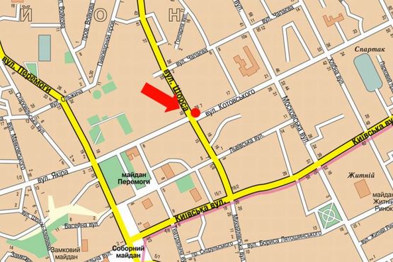 Схема рекламной плоскости по адресу Покровская ул. (бывш. ул. Щорса) ул. / Грушевского ул. (бывш. ул. Котовского)