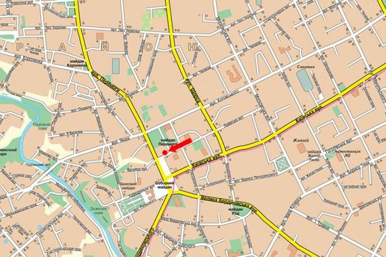 Схема рекламной плоскости по адресу Победы пл., 1/12, возле магазина "ТЕМП", центр