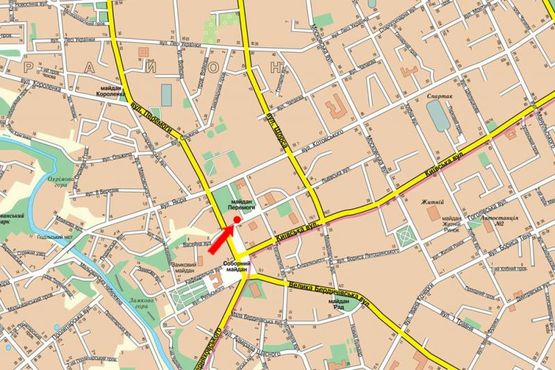 Схема рекламної площини за адресою Победы пл., 1/12, возле магазина "ТЕМП", центр