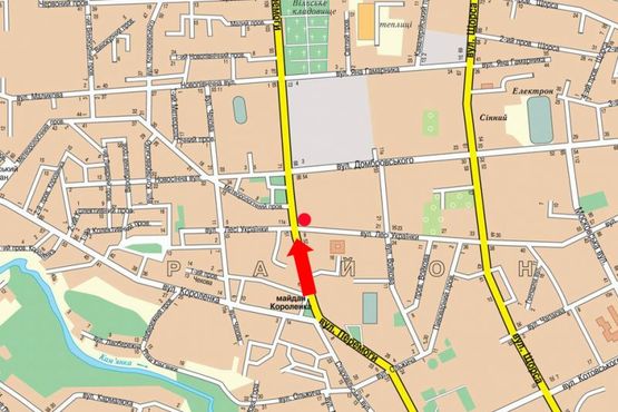 Схема рекламної площини за адресою Победы ул., 54 / ул. Л. Украинки, из центра