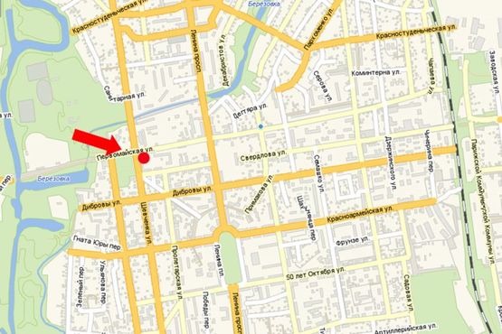 Схема рекламної площини за адресою Первомайская ул., 9 / ул. Т. Шевченко