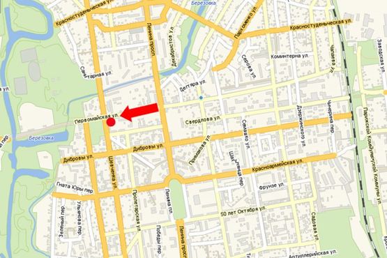 Схема рекламної площини за адресою Первомайская ул., 9 / ул. Т. Шевченко