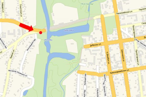 Схема рекламної площини за адресою Первомайская ул., возле моста, р. Инголец