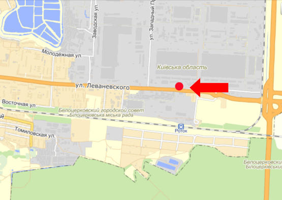 Схема рекламной плоскости по адресу Леваневского ул., разделитель, возле завода "Росава", в центр
