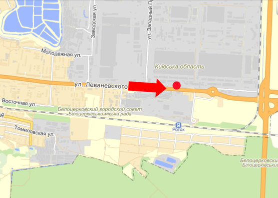 Схема рекламной плоскости по адресу Леваневского ул., разделитель, возле завода "Росава", из центра