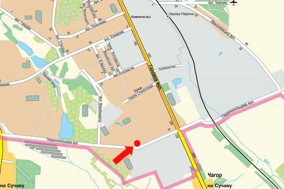 Схема рекламной плоскости по адресу Южнокольцевая ул., 23 / Героев Крут бул., возле рынка, в сторону Главной ул.