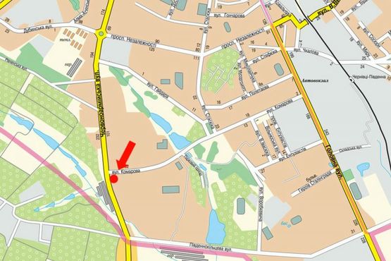 Схема рекламной плоскости по адресу Героев Майдана ул. (бывш. Красноармейская ул.), 115 / Комарова ул., из центра
