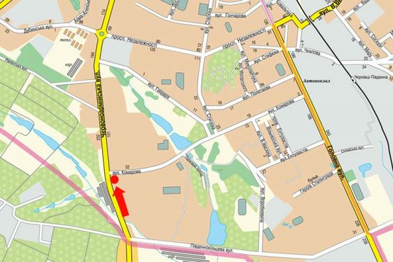 Схема рекламной плоскости по адресу Героев Майдана ул. (бывш. Красноармейская ул.), 115 / Комарова ул., в центр