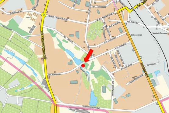 Схема рекламной плоскости по адресу Комарова ул. / Парковый проезд, в сторону Героев Майдана ул. (бывш. Красноармейская ул.)