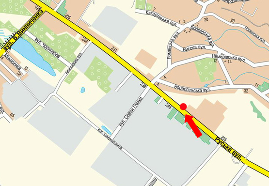 Схема рекламной плоскости по адресу Русская ул., 249, возле ночного клуба "Dolce",  в сторону ТРЦ "Экватор", супермаркетов "Comfy", "Велмарт"