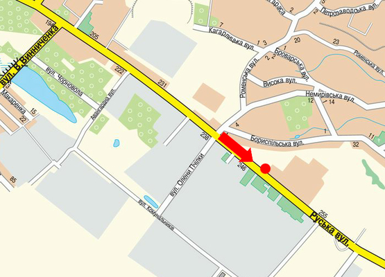 Схема рекламной плоскости по адресу Русская ул., 249, возле ночного клуба "Dolce", в центр