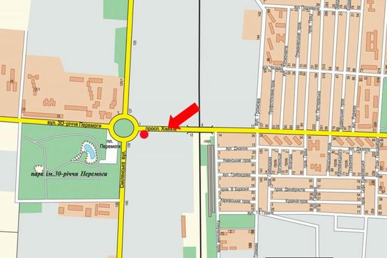 Схема рекламної площини за адресою Химиков пр. / Смелянская ул., возле автомагазина, съезд с моста