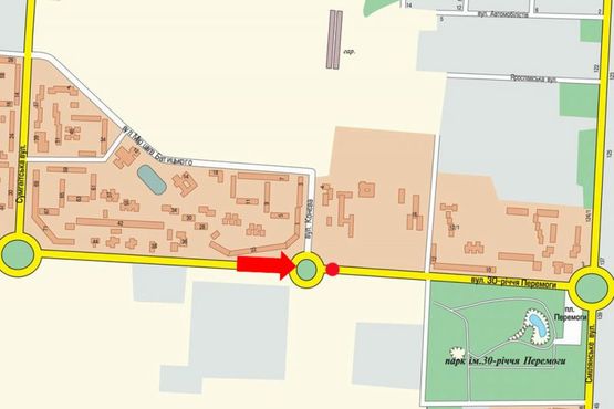 Схема рекламной плоскости по адресу 30-летия Победы ул. / Телиги ул. (бывш. Конева ул.), в сторону Смелянской ул., разделитель