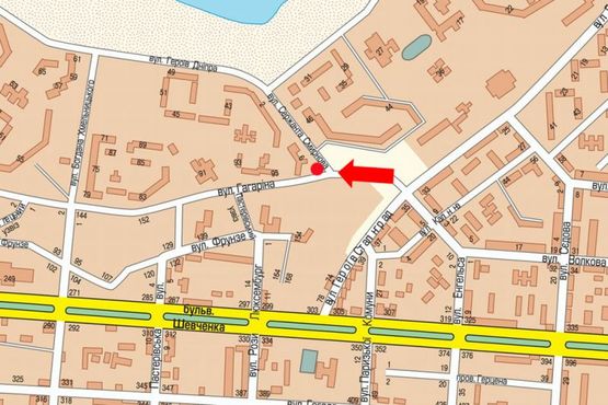 Схема рекламной плоскости по адресу Гагарина ул. / Смирнова ул., возле Ощадбанка