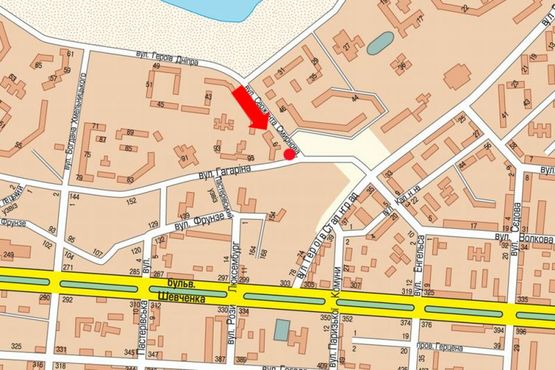 Схема рекламной плоскости по адресу Гагарина ул. / Смирнова ул., возле Ощадбанка