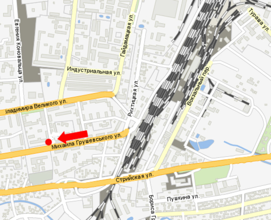 Схема рекламной плоскости по адресу Грушевского ул., возле швейной фабрики