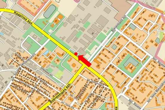 Схема рекламной плоскости по адресу Надречная ул., возле супермаркета "Велес", станция скорой помощи