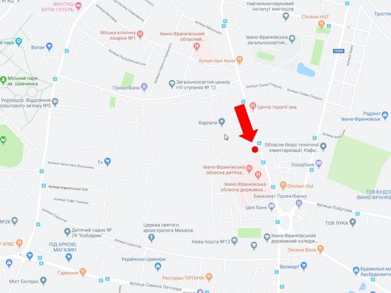 Схема рекламной плоскости по адресу Коновальца ул., возле Областной детской больницы