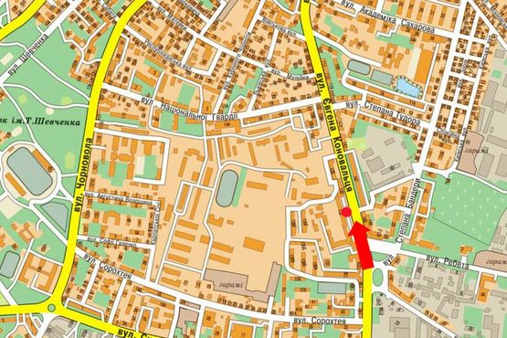 Схема рекламной плоскости по адресу Коновальца ул., возле Областной детской больницы