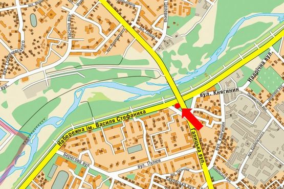 Схема рекламной плоскости по адресу Галицкая ул. / Набережная им. В. Стефаника ул., из центра