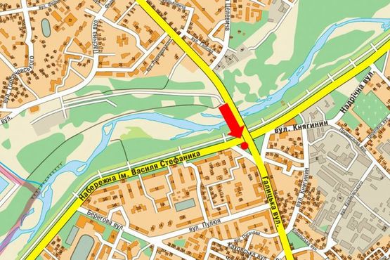 Схема рекламной плоскости по адресу Галицкая ул. / Набережная им. В. Стефаника ул., в центр