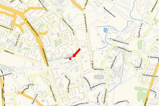 Схема рекламної площини за адресою Пушкина ул., возле инженерного корпуса, супермаркета "Фаворит"