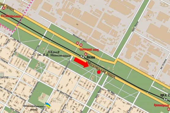 Схема рекламної площини за адресою Московский пр. / Индустриальный пр. (бывш. Фрунзе пр.), из центра