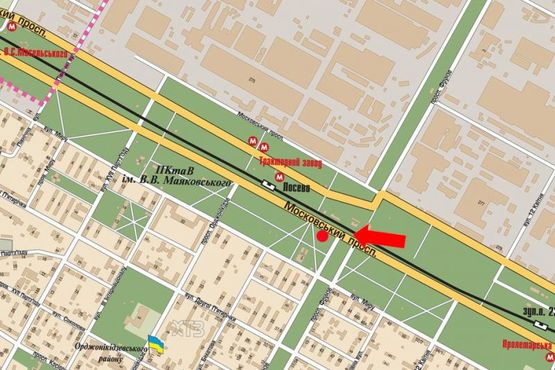 Схема рекламной плоскости по адресу Московский пр. / Индустриальный пр. (бывш. Фрунзе пр.), в центр