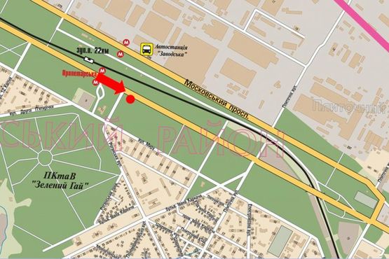 Схема рекламной плоскости по адресу Московский пр., ст. м. "Индустриальная" (бывш. ст. м. "Пролетарская"), возле ТЦ "Класс", супермаркетов "Comfy", "Восторг", из центра (флажок)