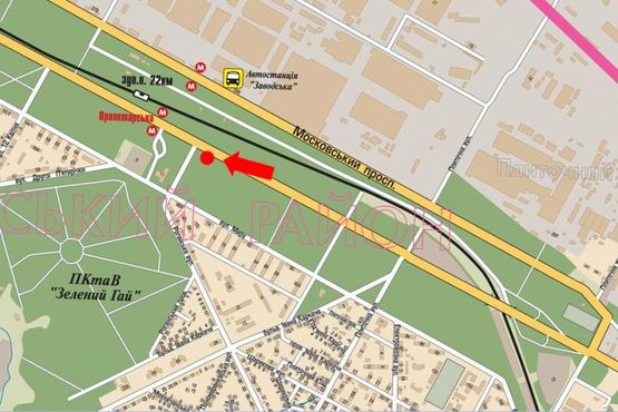 Схема рекламной плоскости по адресу Московский пр., ст. м. "Индустриальная" (бывш. ст. м. "Пролетарская"), возле ТЦ "Класс", супермаркетов "Comfy", "Восторг", в центр (флажок)
