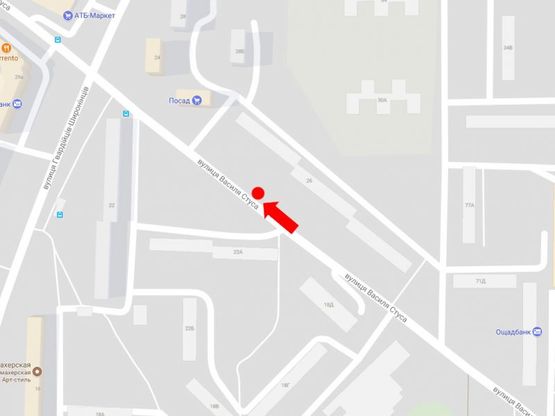 Схема рекламной плоскости по адресу Стуса ул. / Гвардейцев-Широнинцев ул., 26, в сторону ул. Павлова