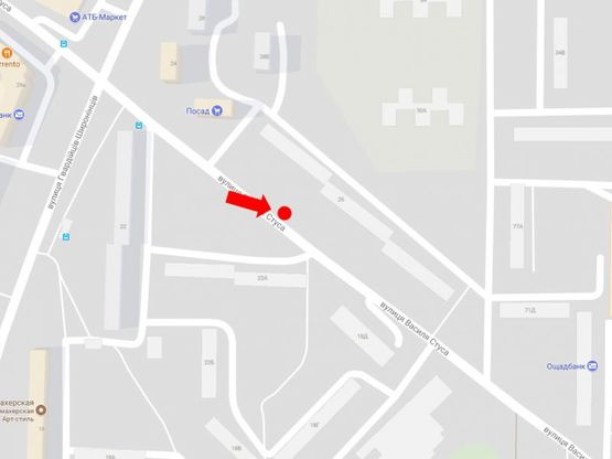 Схема рекламної площини за адресою Стуса ул. / Гвардейцев-Широнинцев ул., 26, в сторону пр. Тракторостроителей