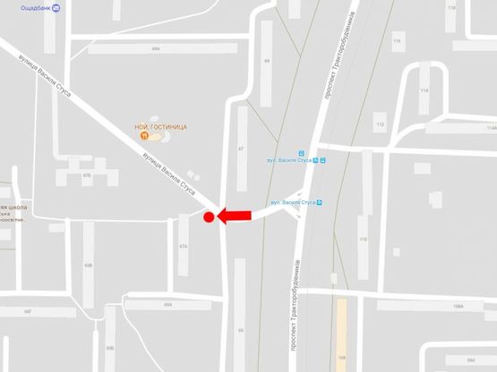 Схема рекламної площини за адресою Стуса ул. / Тракторостроителей пр., 67, в сторону Павлова ул.