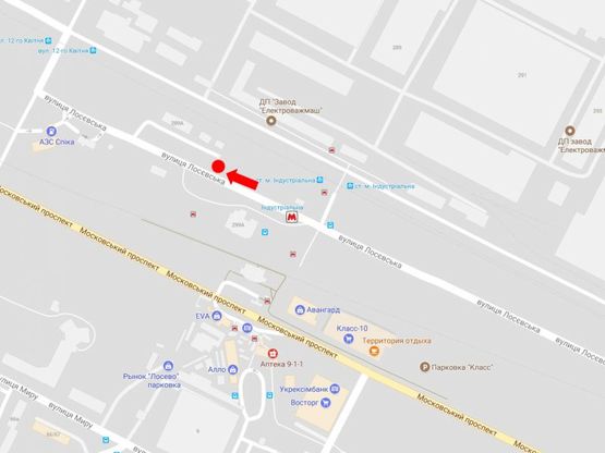 Схема рекламної площини за адресою Лосевская ул., возле ст. м. "Индустриальная", автостанции №6, в центр