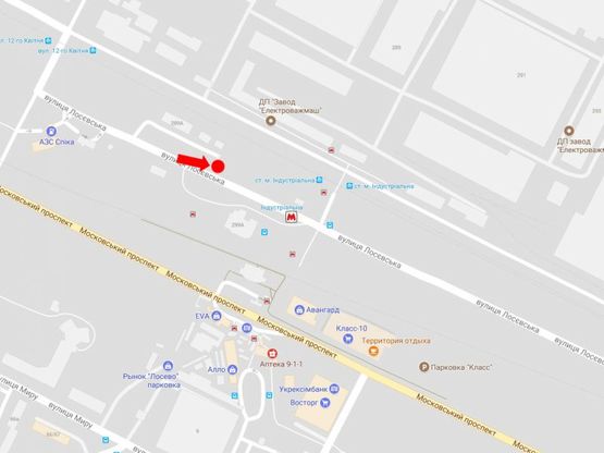 Схема рекламной плоскости по адресу Лосевская ул., возле ст. м. "Индустриальная", автостанции №6, из центра