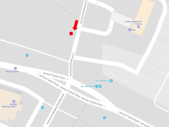 Схема рекламної площини за адресою Баланевского ул. –  ул. Героев Труда, возле  ТРК "Дафи", "Караван", супермаркет "Comfy"