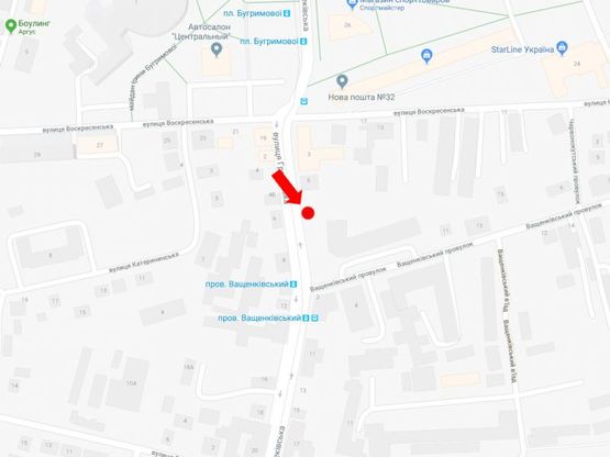 Схема рекламної площини за адресою Грековская ул. - пер. Ващенковский, на светофоре, из центра