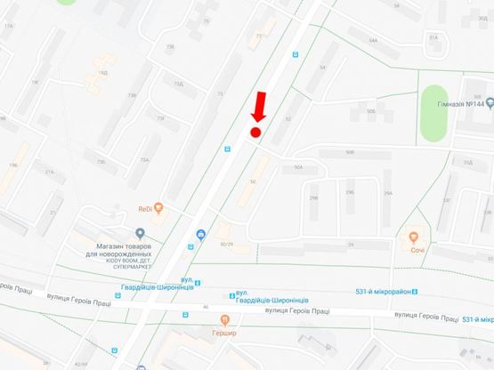 Схема рекламної площини за адресою Гвардейцев Широнинцев, 52,  в сторону ул. Героев Труда