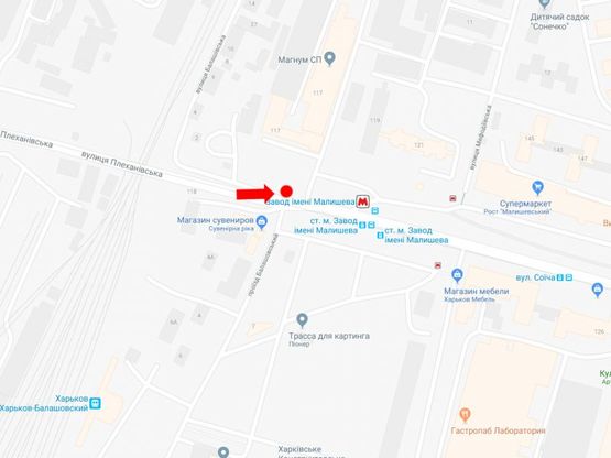 Схема рекламної площини за адресою Плехановская ул. - ул. Балашовская, возле ст.м. "Завод им. Малышева", супермаркетов Рост, Comfy, из центра