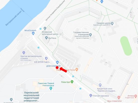 Схема рекламної площини за адресою Валентиновская ул., 2-А, в сторону ул. Барабашова