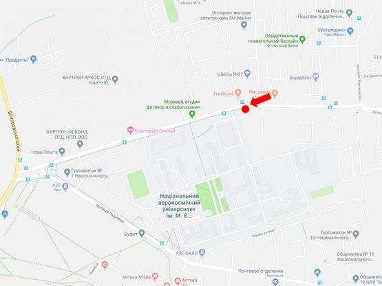 Схема рекламної площини за адресою Проскуры ул., 12 / ул. Астрономическая, возле магазина "Prostor", в центр