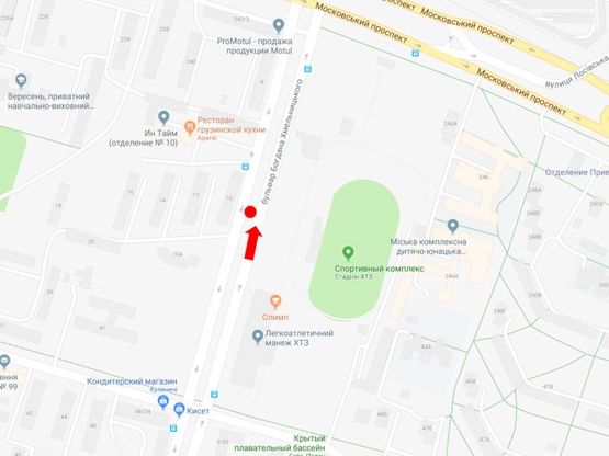 Схема рекламной плоскости по адресу Хмельницкого бул., 10, разделитель, в сторону пр. Московский