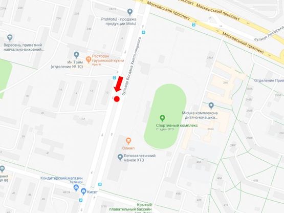 Схема рекламної площини за адресою Хмельницкого бул., 10, разделитель, в сторону пр. Александровский