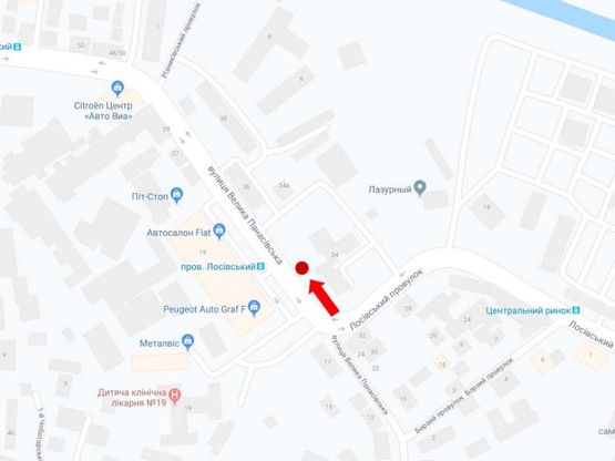 Схема рекламной плоскости по адресу Б. Панасовская ул., 34, район Центрального рынка, из центра