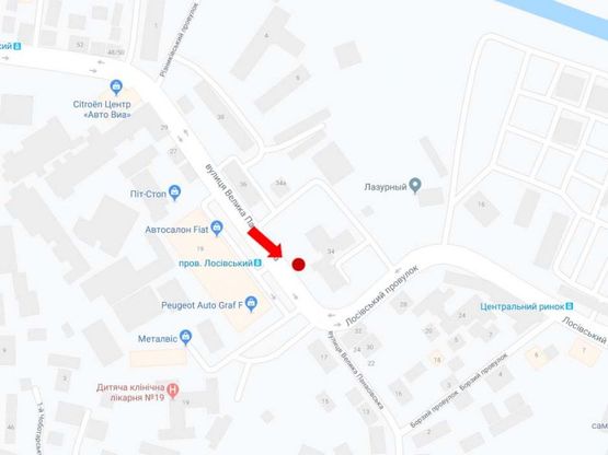 Схема рекламной плоскости по адресу Б. Панасовская ул., 34, район Центрального рынка, в центр