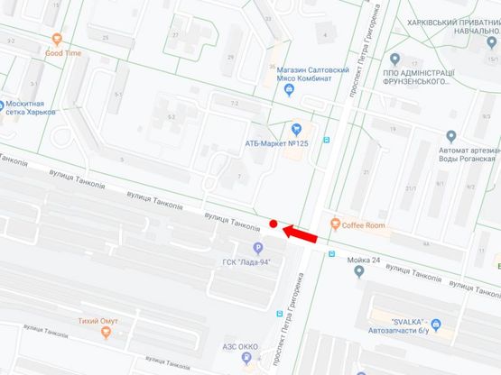 Схема рекламной плоскости по адресу Танкопия ул. - пр. Григоренко, на светофоре, в сторону пр. Ландау