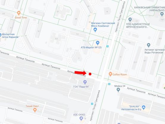 Схема рекламной плоскости по адресу Танкопия ул. - пр. Григоренко, на светофоре, в сторону ул. Харьковских Дивизий