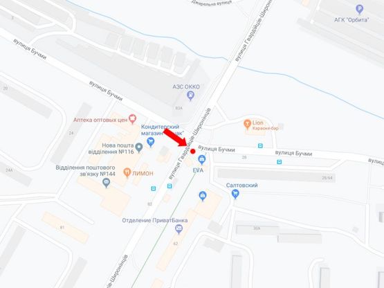 Схема рекламної площини за адресою Гвардейцев Широнинцев ул. - ул. Бучмы, возле магазина "Ева", в сторону пр. Тракторостроителей