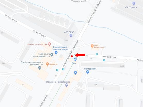 Схема рекламной плоскости по адресу Гвардейцев Широнинцев ул. - ул. Бучмы, возле магазина "Ева", в сторону ул. Ак. Павлова