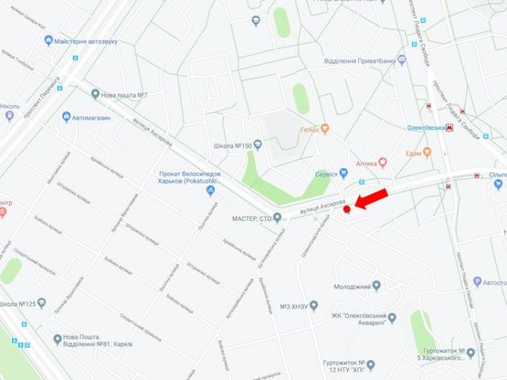 Схема рекламної площини за адресою Ахсарова ул. - ул. Целиноградская, в сторону пр. Победы